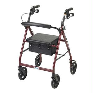 Red Rollator Walker With Fold Up Removable Back Support Padded Seat