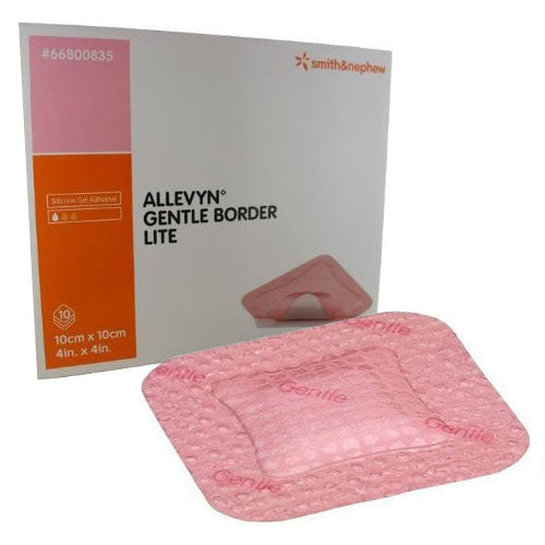 Allevyn Gentle Border Lite Silicone Gel Adhesive Hydrocellular Foam Dressing, 4" X 4"