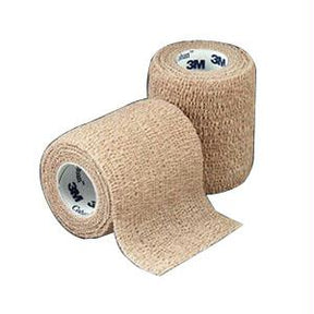 Two rolls of beige self-adhesive medical bandage for wound care or injury support