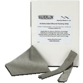 Silverlon antimicrobial wound packing strip and white product box for medical supplies