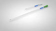 Two sterile intermittent catheters with colored grips on a white background