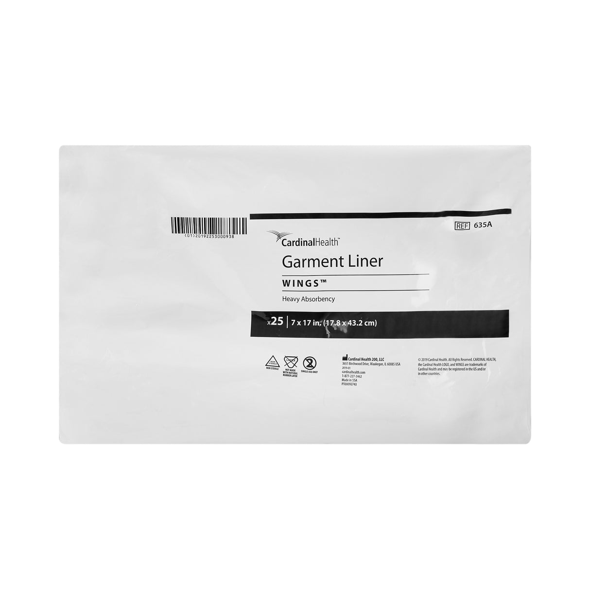 Cardinal Health, Garment Liner, Wings, 7" X 17"