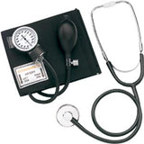 Blood pressure monitor and stethoscope on a white background, essential medical supplies