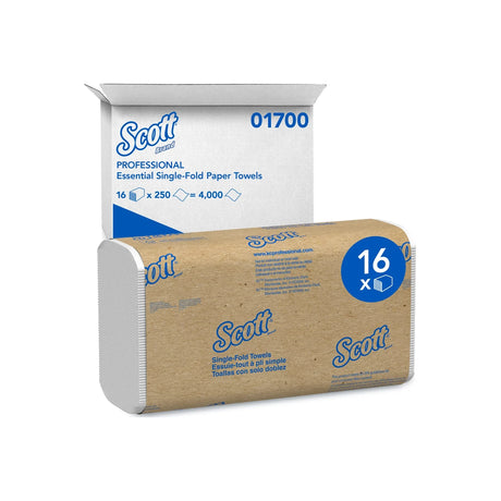 Scott professional single-fold paper towels bulk pack, 16 x 250 sheets, in cardboard box