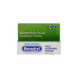 Benadryl Extra Strength Itch Stopping Cream box for outdoor itch relief, 1 oz