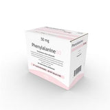 Box of Phenylalanine 50mg medical supplement with dosage and barcode visible