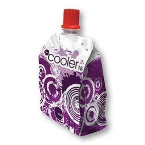Cooler 15 medical gel pack with red cap and purple circular pattern design