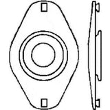 Medical supply part with oval mounting holes and circular center, side view included