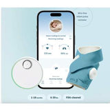 Infant pulse oximeter kit with sensor, soft blue wrap, and mobile health readings app