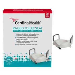 Cardinal Health raised toilet seat with lock and padded arms for accessible bathroom support