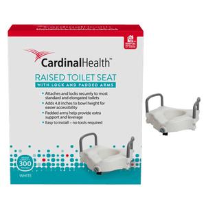 Cardinal Health raised toilet seat with lock and padded arms for accessible bathroom support