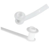 White medical tracheostomy tube holders on a plain background