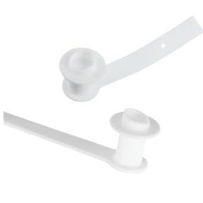 White medical tracheostomy tube holders on a plain background