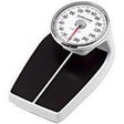 Analog bathroom scale with black platform and large dial for weight measurement