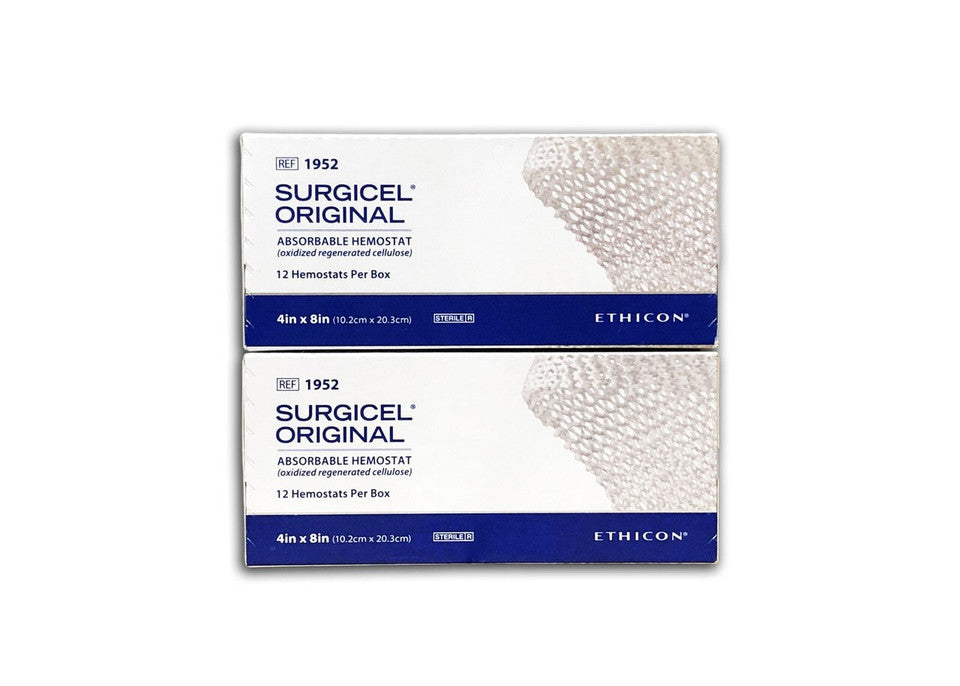 Boxes of Surgicel Original absorbable hemostat medical gauze, 4x8in, 12 count