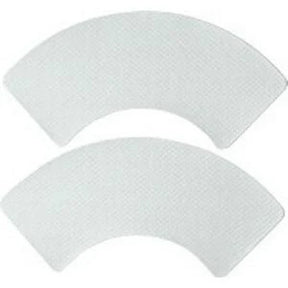 Two semicircular adhesive medical patches on a white background, wound care supplies