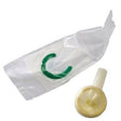 External male catheter with adhesive and green clip, medical urology supply on white background