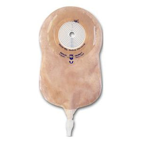 One-piece beige ostomy pouch with drainable closure, medical supply for stoma care