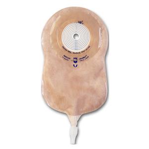 One-piece beige ostomy pouch with drainable closure, medical supply for stoma care