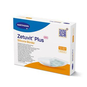 Zetuvit Plus Silicone Border medical wound dressing box with product illustration