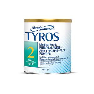 Can of Tyros 2 medical food powder for children and adults, phenylalanine and tyrosine-free.