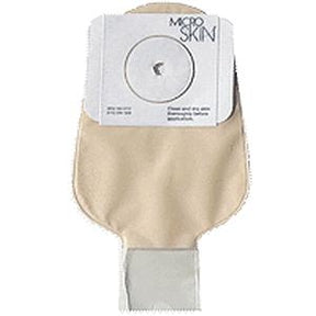 Beige ostomy bag with adhesive backing, medical supply for stoma care and colostomy support