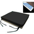 Gel wheelchair cushion with black cover and tie straps for pressure relief, medical supply