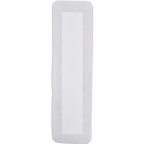 Sterile rectangular adhesive wound dressing pad for medical use, isolated on white background