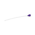 Medical feeding tube with purple cap on white background, essential home health supply.