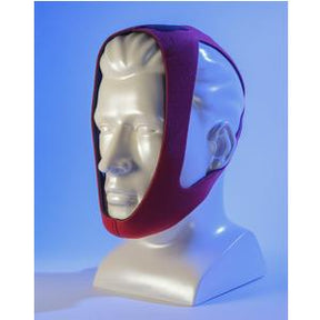 Adjustable chin strap for CPAP therapy on mannequin head, medical device for sleep apnea