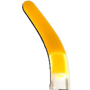 Curved yellow medical tool with white handle on white background