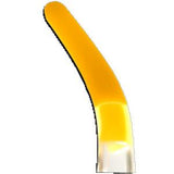 Curved yellow medical tool with white handle on white background