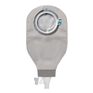 Grey ostomy pouch with filter and drainage tap for medical supply home delivery