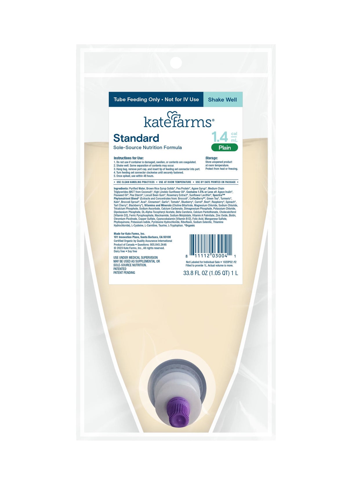 Kate Farms Standard 1.4 Plain, Closed System, Ready-to-hang, 1000 Ml