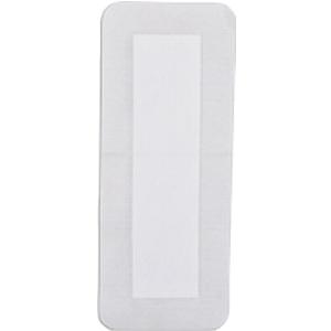 rectangular white adhesive medical bandage pad on plain background