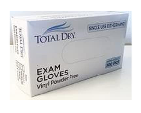 Box of Total Dry exam gloves, vinyl, powder free, 100 count, single use