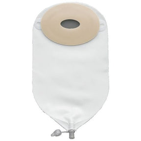 Flat oval pre-cut post-operative adult urinary pouch with drainable tap