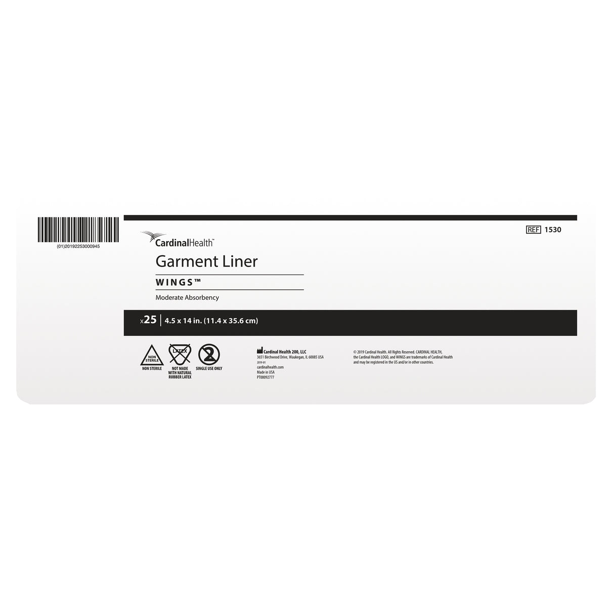 Cardinal Health, Garment Liner, Wings, Small, 4.5" X 14"