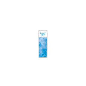 Gel medical supply product in blue and white packaging with water droplet design