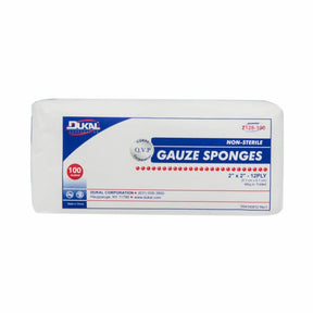 Package of non-sterile gauze sponges, 2x2 inch, 12 ply, 100 count by Dukal