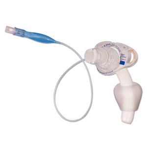 Tracheostomy tube with cuff and blue inflation line for respiratory care