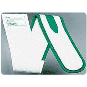 White and green medical arm sling on gray background, essential for injury support