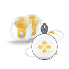 Wearable electric breast pump set with yellow and white components for nursing mothers