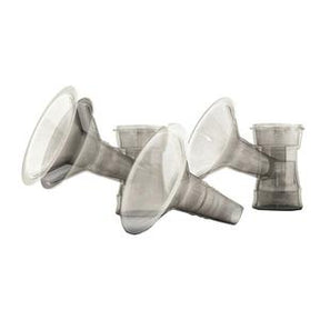 Clear medical funnel adapters for essential medical devices, set of three on white background