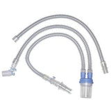 Corrugated respiratory tubing set with connectors for medical ventilation support