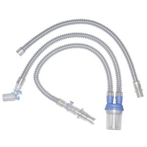 Corrugated respiratory tubing set with connectors for medical ventilation support