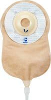 Beige ostomy bag with adhesive barrier and drainage outlet for medical use
