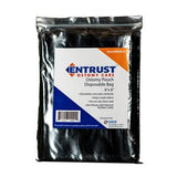 Entrust Ostomy Care disposable ostomy pouch bag in black packaging, 8x8 inches.