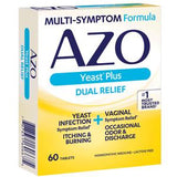 AZO Yeast Plus Dual Relief tablets box for yeast infection and vaginal symptom relief, 60 count