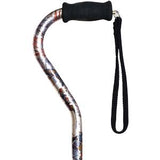 Ergonomic walking cane with cushioned handle and wrist strap, abstract pattern design